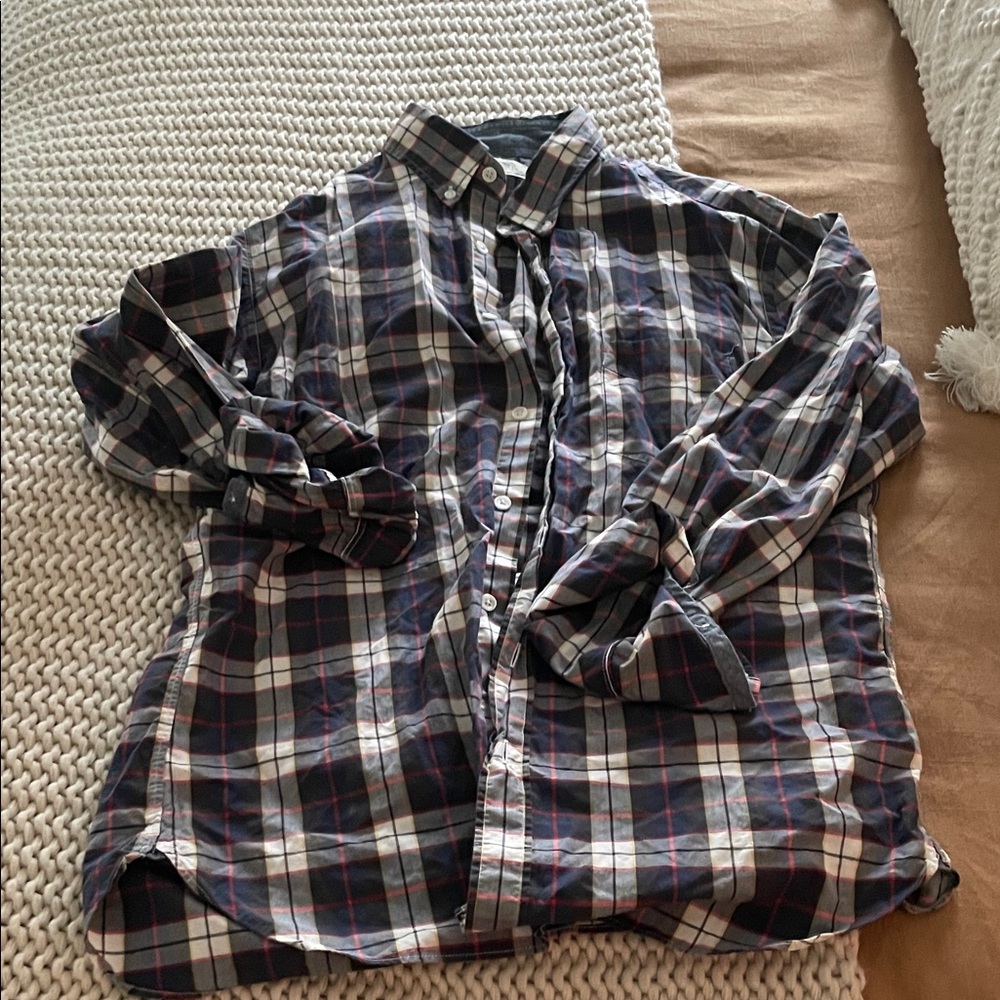 J. Crew Men's Button Down Plaid Shirt - Blue, White, Red